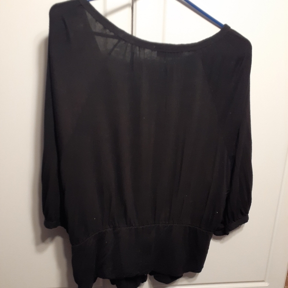Black 3/4 Sleeve Button-Up Top - Picture 2 of 7